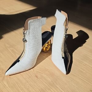 Elegant White and Black Women's Ankle Boots